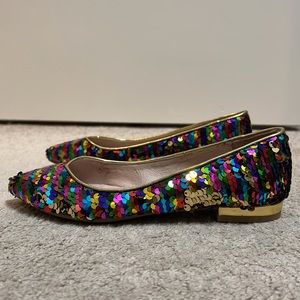 New Rainbow sequin glitter flats chinese laundry